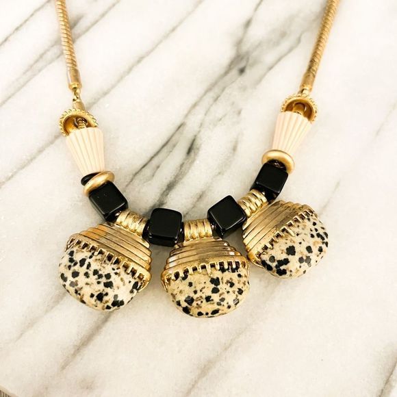 Madewell Necklace Stone Beaded Gold Chain Statement Natural Preppy Designer - Picture 2 of 4